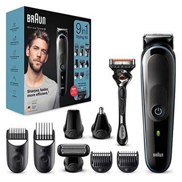 Braun Multi-Grooming-Kit 5, 9-in-1 Barttrimmer und Haarschneider/Haarschneidemaschine für Haarentfernung Herren, für Gesichts-, Kopf-, Körperhaare, 7 Aufsätze, Geschenk Mann, MGK5380, schwarz/blau im Sale